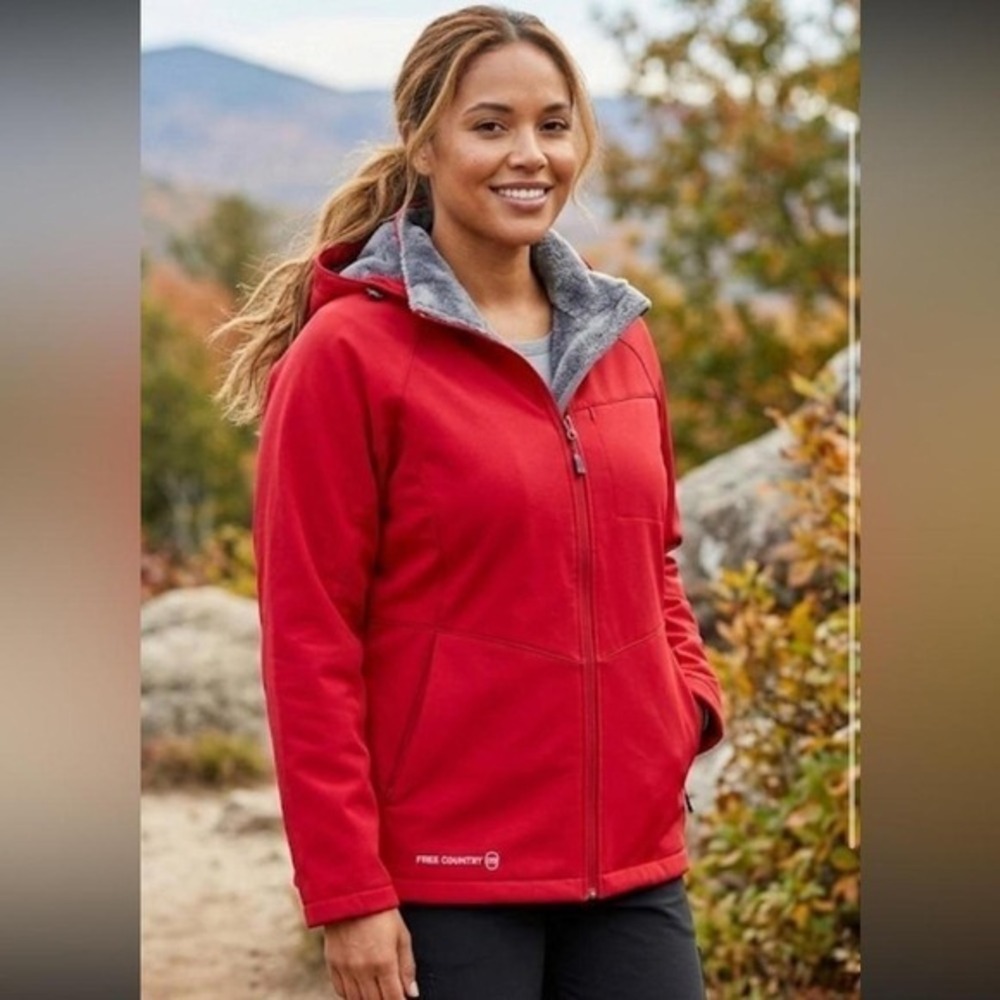 Free Country Red hooded soft shell jacket 2xL butterpile faux fur‎ lined jacket